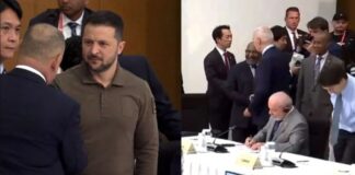 Lula e Zelensky participam de reunião de líderes, mas não interagem durante o encontro Lula sentado à mesa, não cumprimenta Zelensky .