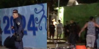 No interior do AM polícia trava luta corporal com “galerosos” no meio da rua; veja o vídeo