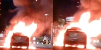 Vídeo: Carro pega fogo na Av. Djalma Batista e causa interdição do trânsito