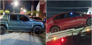 Detran-AM flagra ‘racha’ entre Corolla e Amarok na Ponta Negra; motoristas são autuados