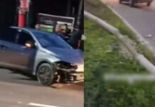 Carro colide com poste e deixa ferido em avenida da Zona Leste de Manaus